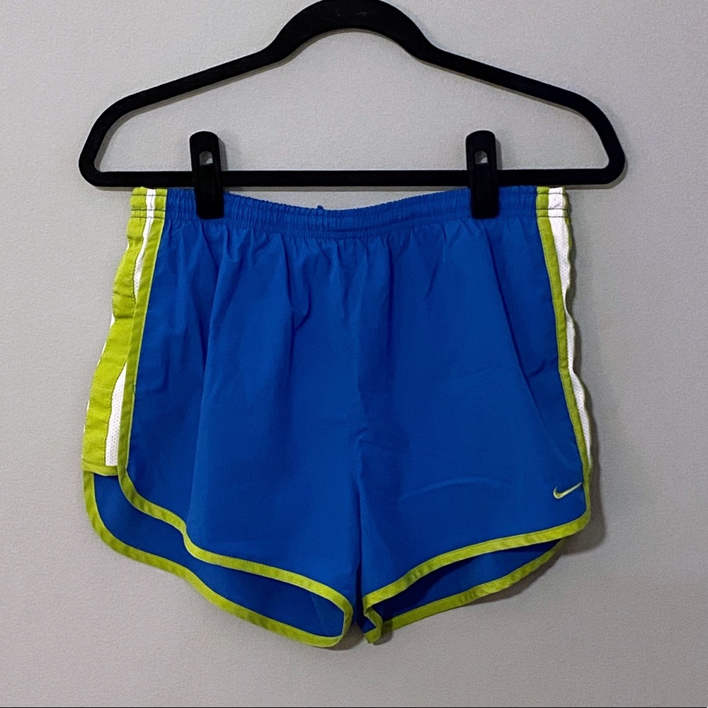 Nike Dri Fit Running Shorts Blue Neon Trim Women Large